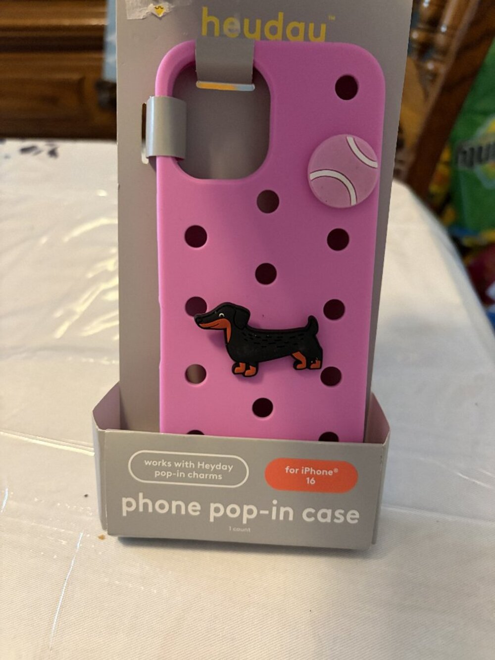 New Heyday Hot Pink Silicone Case for Iphone 16 with Dachshund Dog and ball char